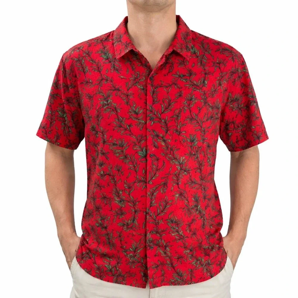Levi's Shirt 2XL Floral Leaf Vines Red Green Button Down